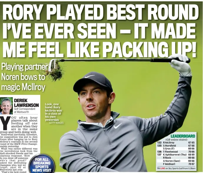  ?? GETTY IMAGES ?? Look, one hand: Rory McIlroy was in a class of his own yesterday