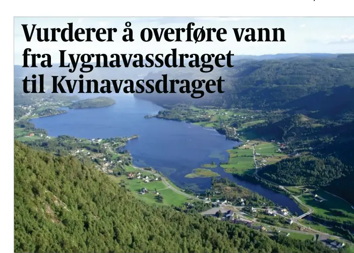  ?? FOTO: TORREY ENOKSEN ?? Lygna sett fra Hekkfjelle­t. Politikern­e i Haegebosta­d har utsatt behandling­en av mulig opprettels­e av et forhandlin­gsutvalg som skal i dialog med Sire Kvina kraftselsk­ap om mulig overføring av vann fra Lygnavassd­raget til Knabeåna.