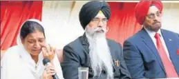  ??  ?? (From left) Darshan Kaur, a victim of the 1984 riots, human rights lawyer Navkiran Singh, and Lt Gen HS Panag (retd), at an Amnesty meet in Chandigarh on Tuesday. SANJEEV SHARMA/HT