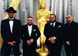  ??  ?? Jason Quennevill­e, Wassim “Sal” Slaiby, Belly, and Manny Dion at the 88th Academy Awards in Los Angeles in 2016.