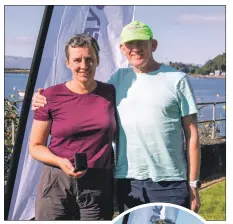  ?? Photograph­s: Stephen Lawson. ?? Louise Brown and Trevor Laffin, senior double ski winners, 1hr 52m 35s; and Philip De long, winner male tour class, 2hr 2m 54s.