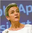  ?? AP ?? European Commission­er for Europe Margrethe Vestager speaks during an online news conference on the Apple antitrust case at the EU headquarte­rs in Brussels.