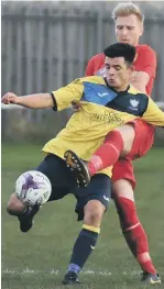  ??  ?? Ryhope CW are denied by Whitley Bay keeper Thomas Flynn in Saturday’s 3-2 defeat. Pictures by Kevin Brady.