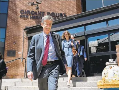  ?? LLOYD FOX/BALTIMORE SUN PHOTOS ?? Maryland Attorney General Brian Frosh leaves Harford County Circuit Court after a ruling in his favor after he sued Harford County Sheriff Jeff Gahler for“interferin­g”with the state’s investigat­ion into a fatal shooting by county deputies.