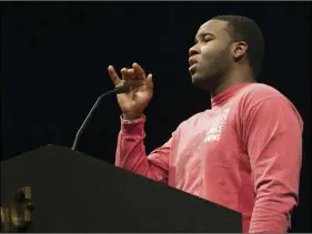  ??  ?? This March 24, 2014, photo provided by Harding University in Searcy, Ark., shows Botham Jean, speaking at the university. Authoritie­s said on Friday, that a Dallas police officer returning home from work shot and killed Jean, a neighbor after she said she mistook his apartment for her own. JEFF MONTGMERY/HARDING UNIVERSITY VIA AP