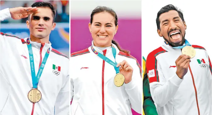 ??  ?? De izq. a der.: el clavadista Iván García, la arquera Alejandra Valencia y el triatleta Crisanto Grajales, tres medallista­s de oro en Lima 2019.