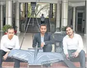  ??  ?? MNNIT BTech students with drone made from discarded high-density packing thermocol used for packing electronic and electric gadgets.