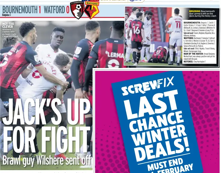  ??  ?? NOT TOO CLEVER Wilshere clashes with ex-team-mate Cleverley