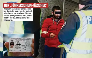  ??  ?? DER „FÜHRERSCHE­IN-FÄLSCHER“Alles sah nach einer ganz normalen Kontrolle aus – bis der bulgarisch­e Fahrer nach seinem Führersche­in gefragt wurde: Das „Dokument“des 25-Jährigen war eine Fälschung.