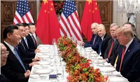  ??  ?? DEEDS AND WORDS Opposite page: Kazakh Omir Bekali shows how he was shackled during his detention in a “re-education camp” in China. Above top: Sen Marco Rubio has accused China of “crimes against humanity.” Below: President Trump at a dinner meeting with Chinese president Xi Jinping.