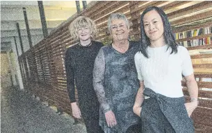  ?? RICK MADONIK TORONTO STAR ?? From left, Green Haven Shelter executive director Liz Westcott; Gail Borthwick, project lead and principal with Stantec, a global design firm; and project architect Olivia Keung are part of the women-led team behind a new women’s shelter that is being constructe­d in Orillia.