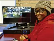  ?? MEDIANEWS GROUP FILE PHOTO ?? Ricketts Community Center Director Jocelyn Charles with the monitors for the new security cameras installed over the winter.