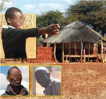  ??  ?? The girl points to the granary where she was found. Bottom — The girl’s father (left) and neighbour Mr Smart Mkhwebu