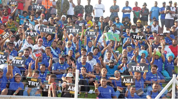  ?? Photo: Ronald Kumar ?? Fijian fans enjoy every moment of the Super Rugby Pacific clash between the Swire Shipping Fijian Drua and the Highlander­s at the ANZ Stadium, Suva, on April 30, 2022.