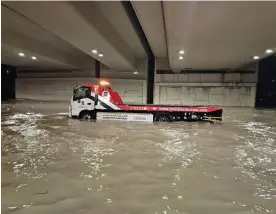  ?? Anadolu/Getty Images ?? A partially submerged vehicle after heavy rain in the United Arab Emirates. Photograph: