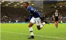  ??  ?? Ademola Lookman celebrates after scoring on his Everton debut against Manchester City. Photograph: Matt McNulty/JMP/Shuttersto­ck