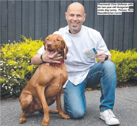  ?? ?? Pharmacist Chris Stefanos with his two-year-old Hungarian vizsla dog Lenny. Picture: NCA NewsWire/Ian Currie