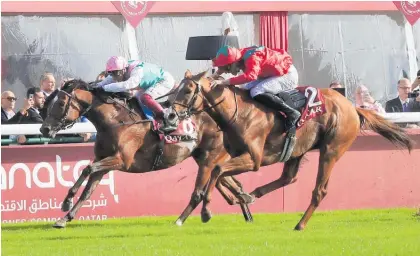  ?? Photo / AP ?? Waldgeist beats Enable to deny the champion mare a hat-trick in the Prix de l’Arc de Triomphe.