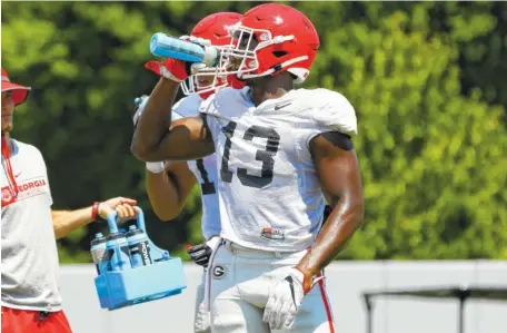  ?? GEORGIA PHOTO/TONY WALSH ?? Georgia outside linebacker Azeez Ojulari played in only three games as a true freshman but earned first-team status during spring practice.