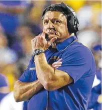  ?? THE ASSOCIATED PRESS ?? LSU interim coach Ed Orgeron wants the Tigers to show they can finish a season strong after losing to Alabama, which is something they’ve struggled with in the past. Their mission begins with Saturday’s SEC West matchup at Arkansas.