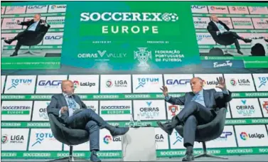  ??  ?? EN LISBOA. Javier Tebas acudió como uno de los invitados al Congreso Soccerex Europe.