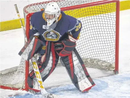  ?? JASON SIMMONDS/JOURNAL PIONEER ?? Yarmouth Mariners goaltender Tyler Caseley of Spring Valley, just outside of Kensington, was named the rookie of the year in the MHL (Maritime Junior Hockey League) on Monday afternoon. Caseley was also selected o the league’s all-rookie team.