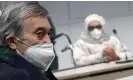  ?? Itzehoe, Germany. Photograph: Getty Images ?? Josef Salomonovi­c in the witness stand in the courtroom at the trial of Irmgard Furchner (pictured in the background) in