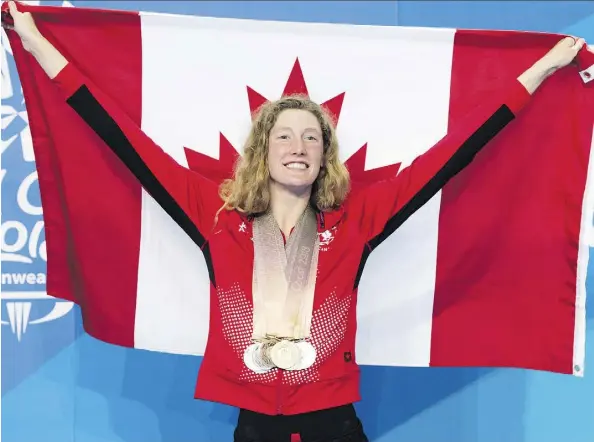  ?? RYAN REMIORZ/THE CANADIAN PRESS ?? Canada’s Taylor Ruck, 17, won swimming medals in all eight of her events at the Commonweal­th Games in Gold Coast, Australia, capturing silver in the 4x100-metre relay to finish with one gold, five silver and two bronze.
