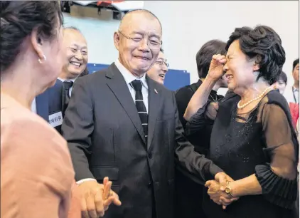  ?? CP PHOTO ?? Canadian pastor Hyeon Soo Lim greets members of the congregati­on after a service at the Light Presbyteri­an Church in Mississaug­a, Ont., Sunday. Lim was released last week from prison in North Korea, where he had been serving a life sentence with hard...