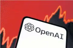  ?? REUTERS ?? A smartphone screen shows the OpenAI logo against a rising stock graph.