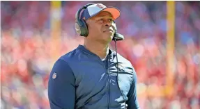  ?? DENNY MEDLEY/USA TODAY SPORTS ?? Head coach Vance Joseph’s Broncos are 3-5 and Denver ranks 22nd in total defense (yards per game) and 13th in total offense.