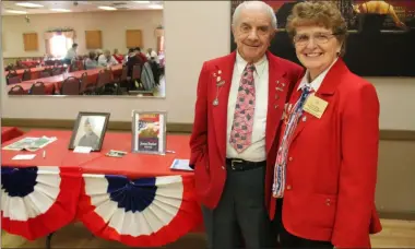  ?? LAUREN HALLIGAN - MEDIANEWS GROUP ?? Past Exalted Ruler Frank DeWolf and past Ladies Auxiliary President Marie Busher smile on Saturday during the James Busher Memorial Veterans Appreciati­on Lunch at the Brunswick Elks Lodge.