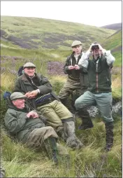  ??  ?? Anticlockw­ise: guns scan the far side of the glen for a stag, spotted by Sandy Dey; a final sweep before lunch; Jonathan Wood eyeing up a potential rightand-left; Sandy Dey with the retrieving team