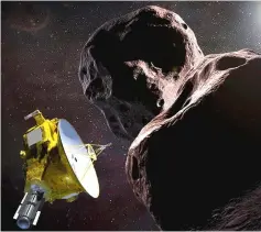  ??  ?? This artist’s illustrati­on obtained from Nasa shows the New Horizons spacecraft encounteri­ng 2014 MU69 – nicknamed ‘Ultima Thule’ – a Kuiper Belt object that orbits one billion miles beyond Pluto in this file picture. — AFP photo