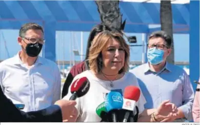  ?? JAVIER ALONSO ?? Susana Díaz con, detrás a la izquierda, José Luis Sánchez Teruel, y tras ella a la derecha, Rodrigo Sánchez Haro.