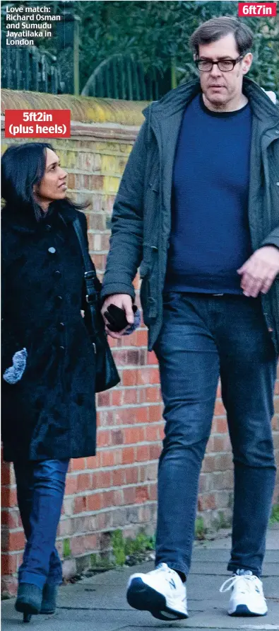  ??  ?? Love match: Richard Osman and Sumudu Jayatilaka in London 6ft7in 5ft2in (plus heels)