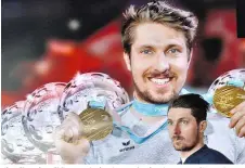  ??  ?? Die Bilanz im Bild: Marcel Hirscher und sein Alter Ego mit Trophäen