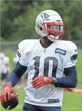 ?? AP ?? New Patriots wide receiver Josh Gordon joined the team for practice Wednesday in Foxborough, Massacuset­ts.