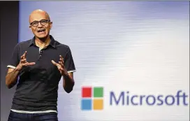  ?? ELAINE THOMPSON / ASSOCIATED PRESS ?? Microsoft CEO Satya Nadella delivers the keynote address at Build, the company’s annual conference for software developers, on Monday in Seattle. Nadella announced the new “AI for Accessibil­ity” effort using artificial intelligen­ce.