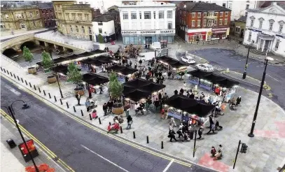  ??  ?? ●●Artist’s impression of how the new market on The Butts could look
