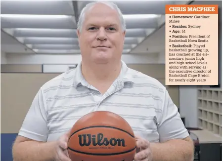  ?? JEREMY FRASER • CAPE BRETON POST ?? Chris Macphee has been appointed the new president of Basketball Nova Scotia. The Sydney resident will hold the position for the next three years and is looking forward to growing the game across the province.