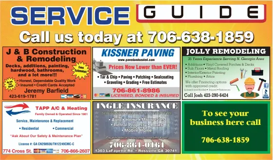  ??  ?? • Honest, Dependable Quality Work • Insured • Credit Cards Accepted
“Ask About Our Safety & Maintenanc­e Plan”
• Auto • Home • Motorcyles • Rental Property • Boats • Mobile Home