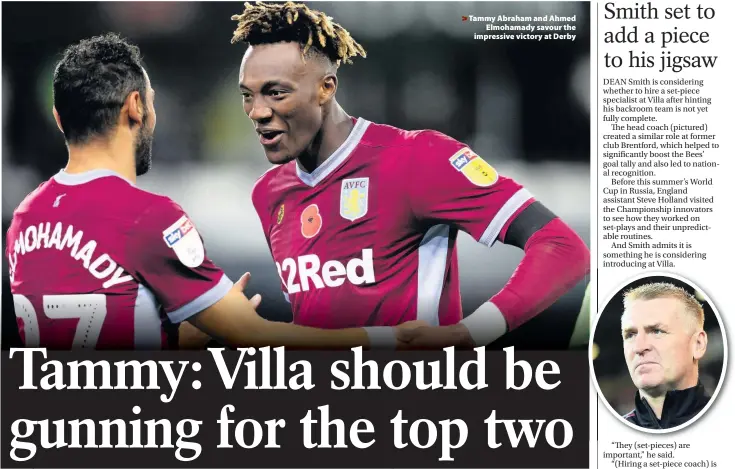  ??  ?? By GREGG EVANS &gt; Tammy Abraham and Ahmed Elmohamady savour the impressive victory at Derby