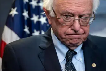  ?? Saul Loeb/AFP/Getty Images ?? Senator Bernie Sanders, an independen­t from Vermont, speaks during a press conference following a vote in the U.S. House on ending military involvemen­t in the war in Yemen.