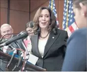  ?? Michael Reynolds European Pressphoto Agency ?? SEN. KAMALA HARRIS, closely identified with the identity politics of the left, is embracing a political approach somewhat at odds with that image.