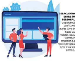  ??  ?? Desacuerdo entre su personal
Un personal conflictiv­o puede tumbar hasta las mejores ideas y destruir emporios. La mente de todos debe estar en sintonía.