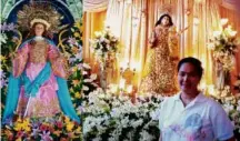  ??  ?? ST. PHILOMENA in her shrine in Most Holy Redeemer Church in Masambong, Quezon City; Damas de Magdalena vice president Shalimar Angeles with St. Mary Magdalene in her altar in Kawit, Cavite, during the fiesta on July 22