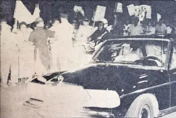  ?? Picture: FT FILE ?? THE limousine carrying Chilean President Augusto Pinochet is splattered with eggs in a demonstrat­ion at the Queens Road entrance to Nadi Airport.