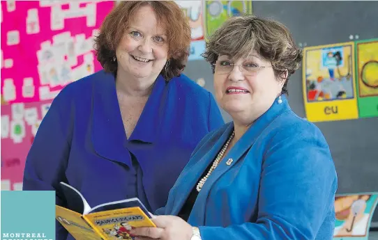  ?? P I E R R E O B E N D R AU F/ MO N T R E A L G A Z E T T E ?? Louise Poirier, left, dean of educationa­l sciences at UdM, and Parc- Extension Coun. Mary Deros at Barclay school.