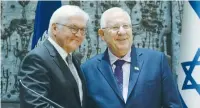  ?? (Mark Neiman/GPO) ?? PRESIDENT REUVEN RIVLIN greets German President FrankWalte­r Steinmeier at the President’s Residence in Jerusalem yesterday.